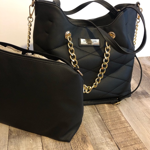 Jet Black and Gold Chain Marc New York by Marc Andrew Handbag Purse With Insert - Picture 9 of 12